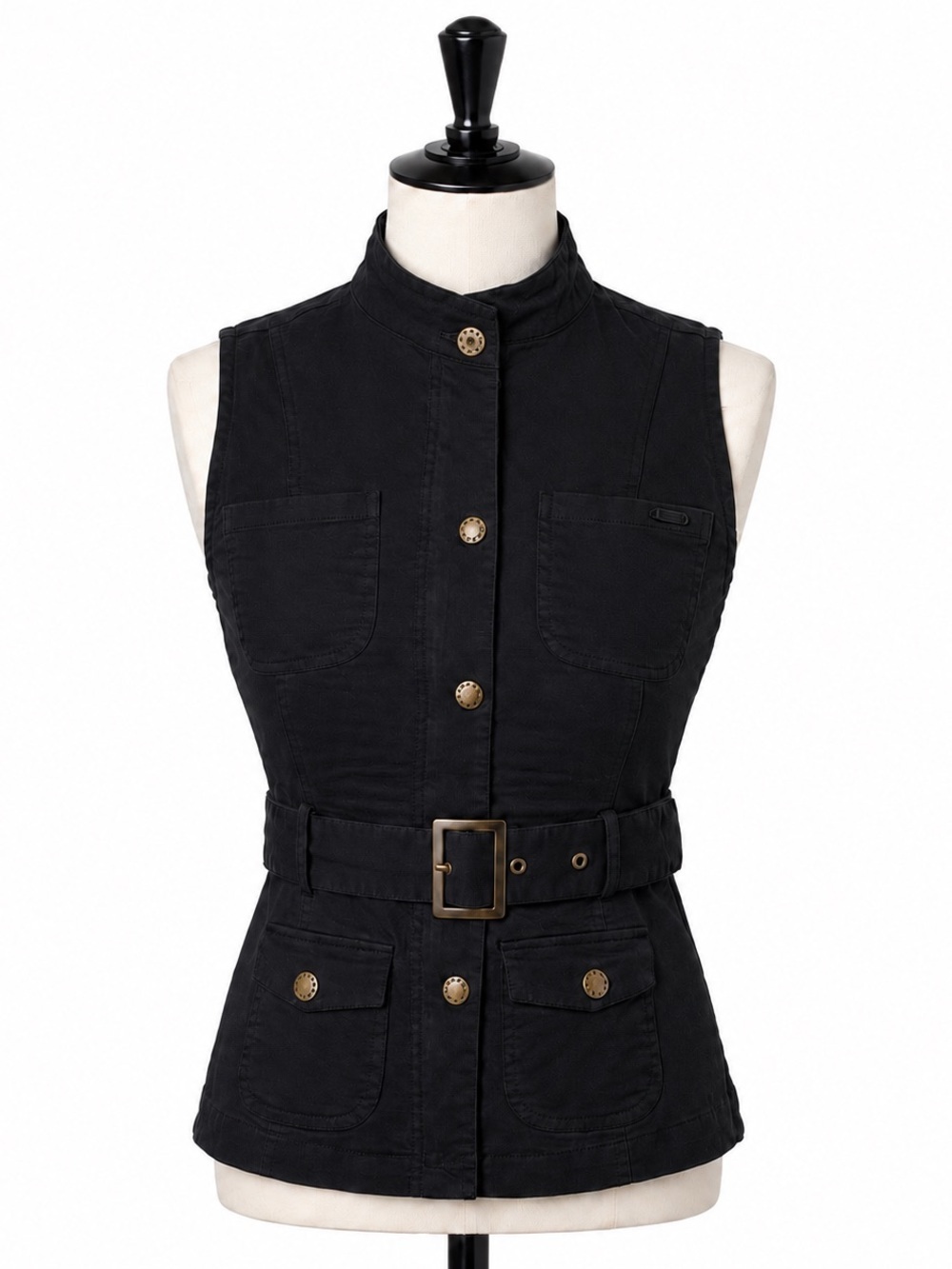 GUESS Utility Zip-Up Vest Jacket Black Stretch Fitted Moto XS